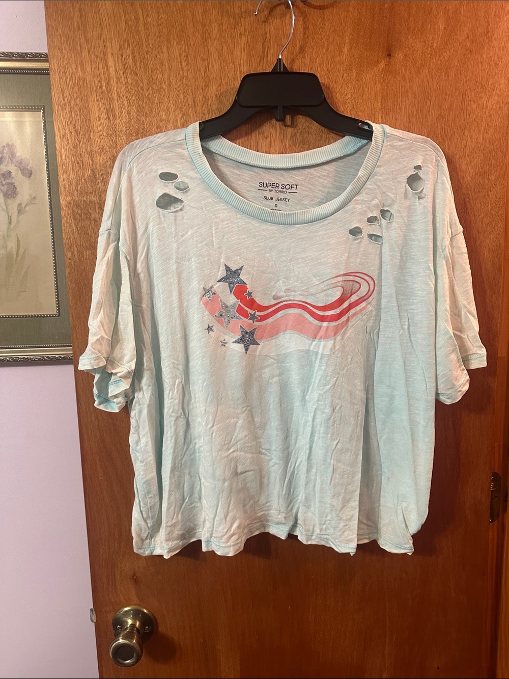 torrid Light Blue Short Sleeve Graphic Tee with Stars and Ribbon